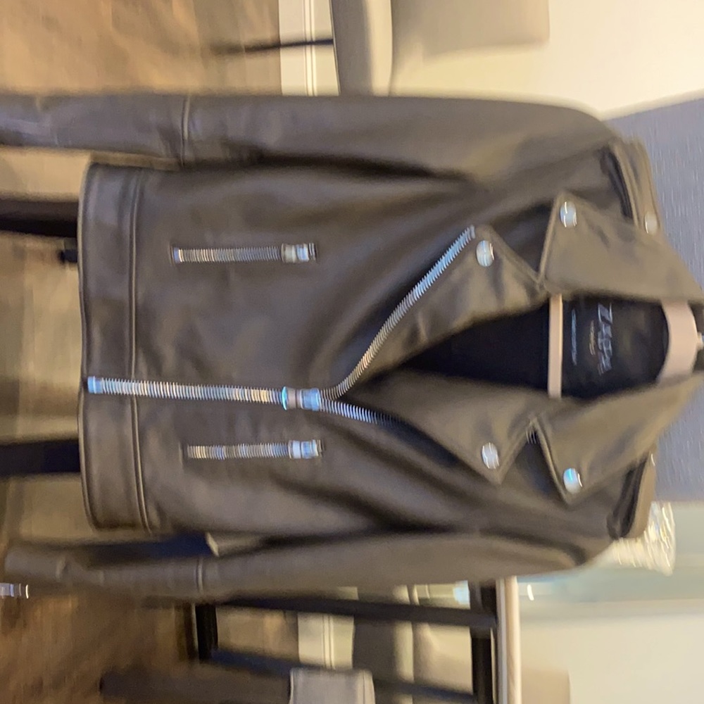 Green lamb leather biker jacket